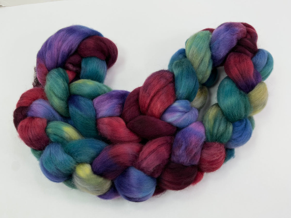 Madeline SC - 4 oz hand painted wool combed top, roving, spinning fiber, handspinning, felting
