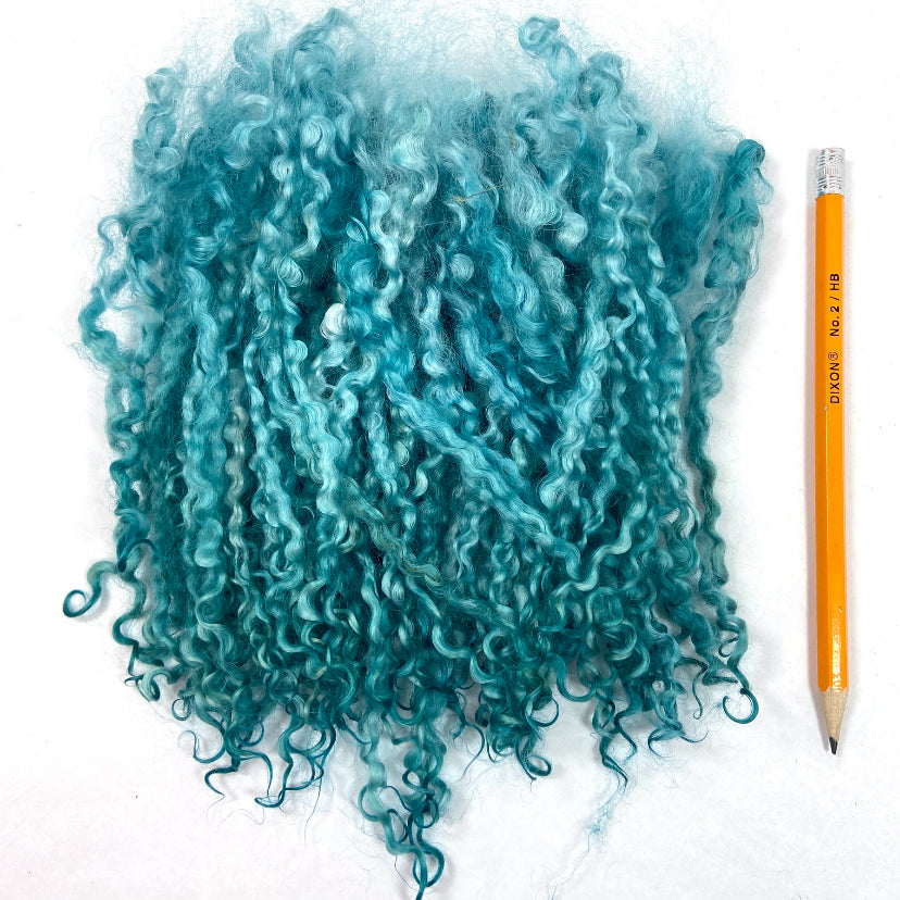 Wensleydale locks, Soft Aqua, 1 oz, 6-8 inches long, super clean, spinning, felting, fiber art, doll hair, nuno, lockspun yarn