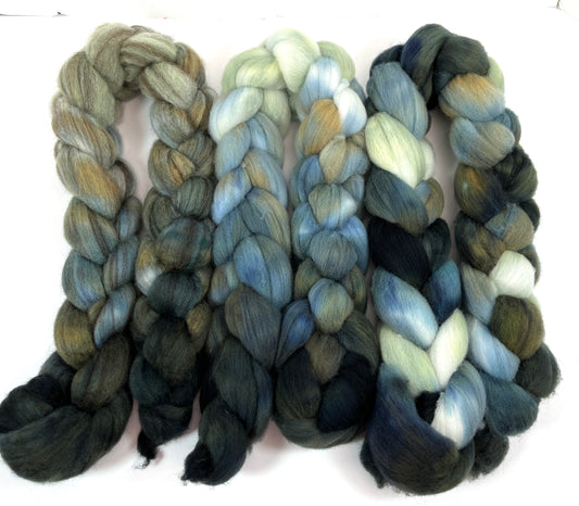 Limited Edition 0521-01 - 4 oz Targhee or BFL Swirl wool combed top, roving, spinning fiber, handspinning, felting, needle felting, weaving supplies