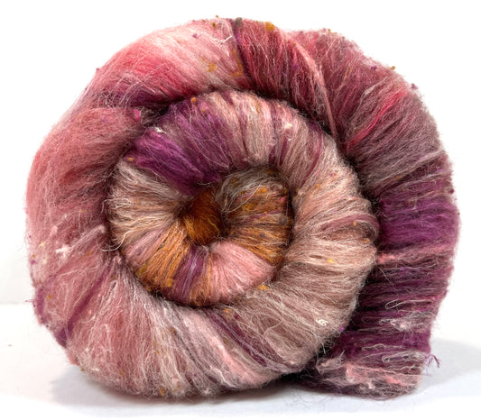 Rowena Batt 1111-01 - 2.7 oz Corriedale wool, silk, hemp, noils, spinning fiber, drumcarded, handspinning, nuno, felting wool