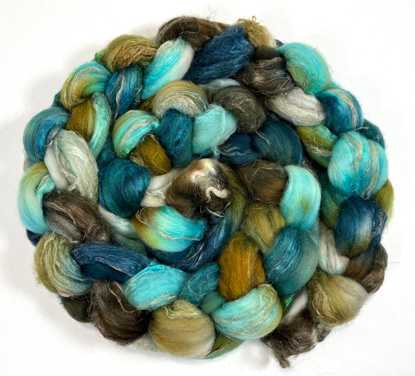 Tide Pool SC - 4 oz Merino, silk, flax combed top, roving, spinning fiber, handspinning, felting, needle felting, weaving supplies