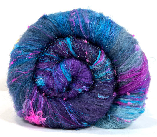 Nightberry Batt 0330-01 - 2.7 oz Polwarth wool, silk, noils, spinning fiber, drumcarded, handspinning, nuno, felting wool
