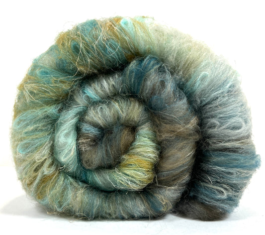Tide Pool Special Batt 0830-01 - 3.1 oz Merino and Polwarth wool, silk, flax, spinning fiber, handspinning, nuno, felting wool, weaving, spindle