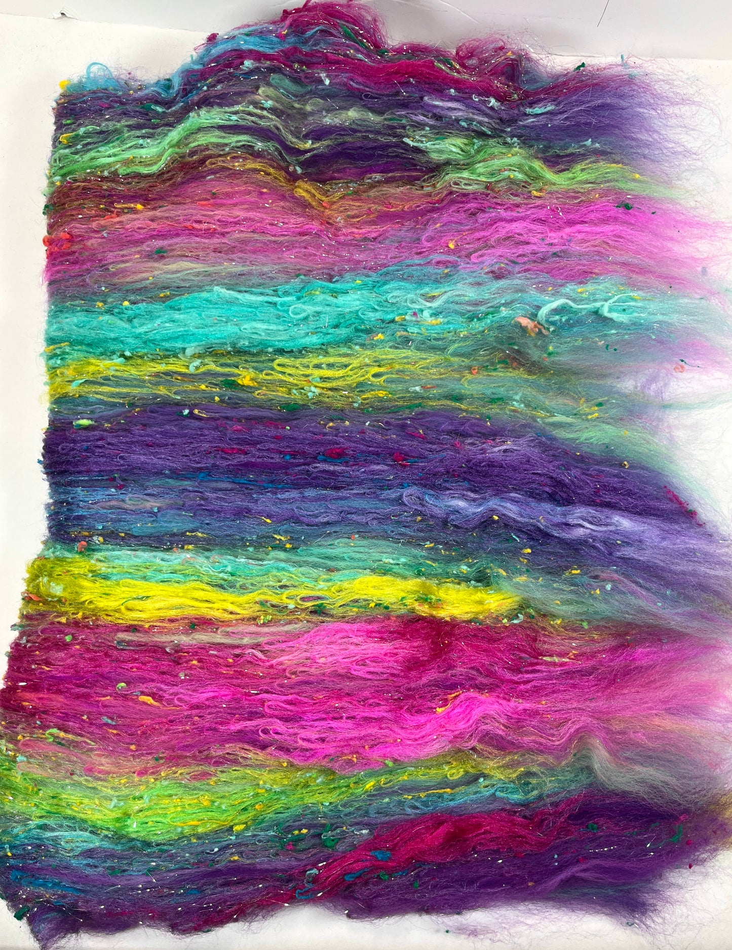 Disco Fever Repeating Colors Batt 0711-01 - 2.8 oz Polwarth wool, silk, noils, spinning fiber, handspinning, nuno, felting wool, weaving, spindle
