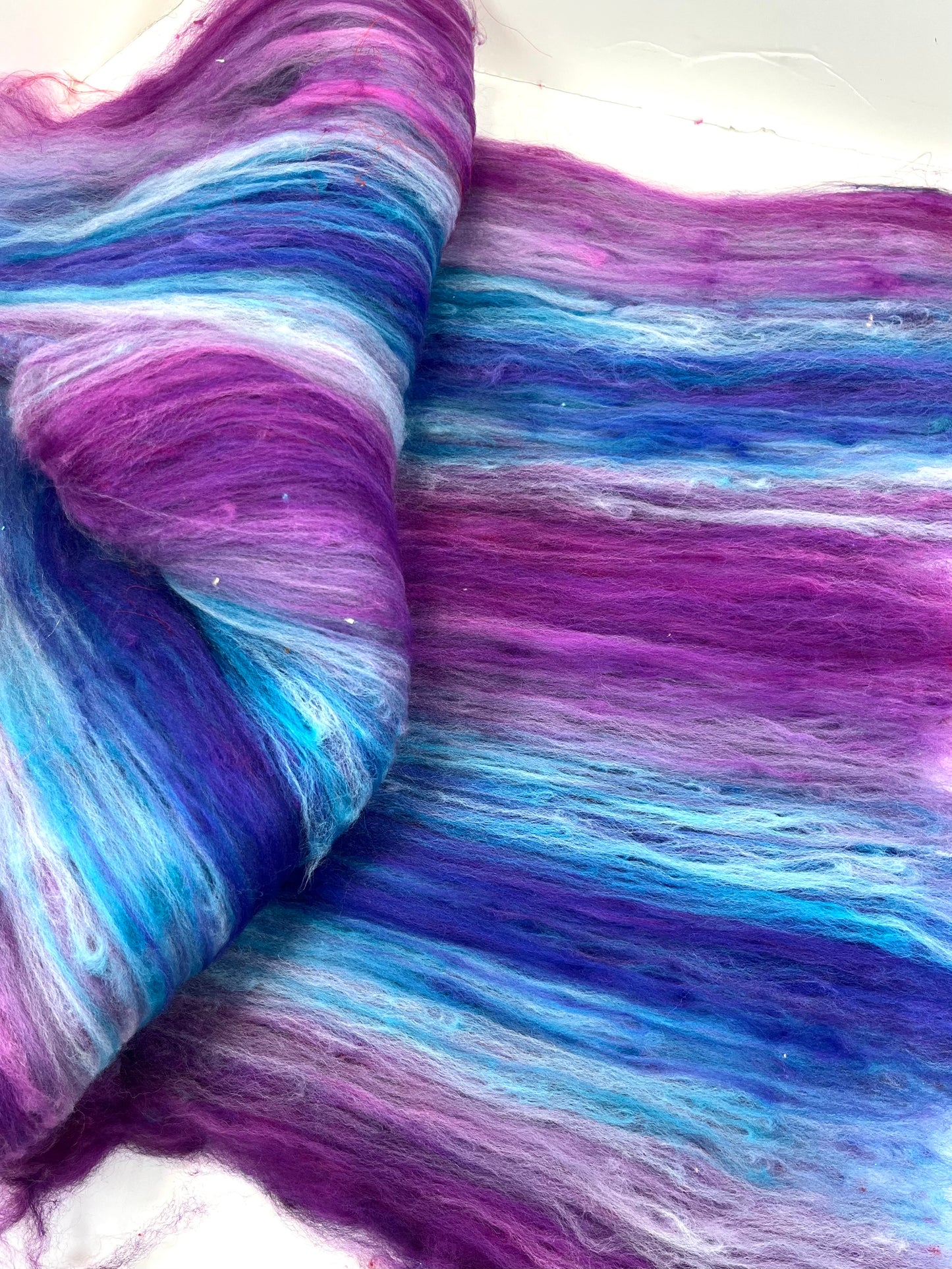 Midnight Fantastic Batt 0501-02 - 2.8 oz Cormo wool, silk, noils, spinning fiber, drumcarded, handspinning, nuno, felting wool