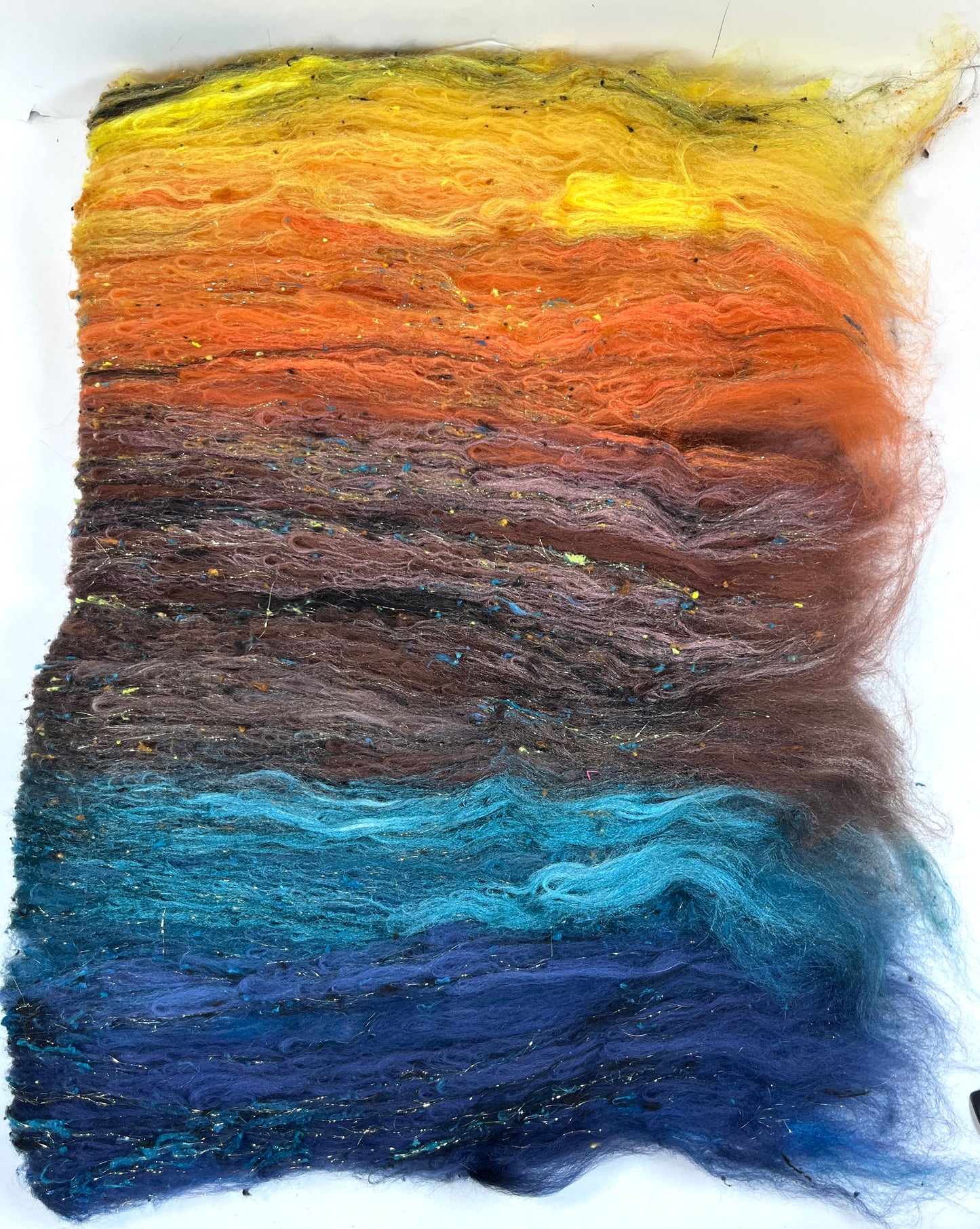 Harvest Moon Batt 1231-04 - 2.7 oz Falkland Merino wool, silk, noils, spinning fiber, drumcarded, handspinning, nuno, felting wool