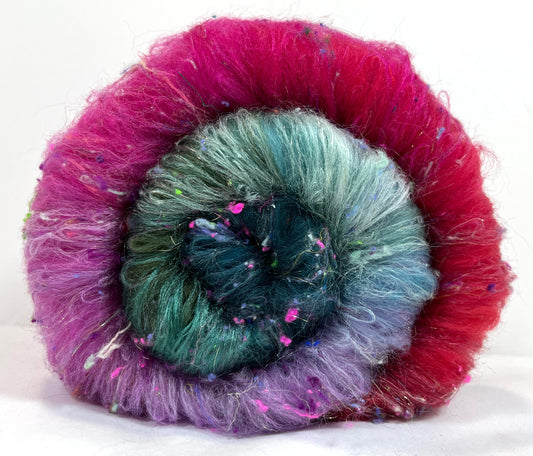 Lorelei Batt 0110-03 - 2.6 oz Falkland Merino wool, silk, noils, spinning fiber, drumcarded, handspinning, nuno, felting wool