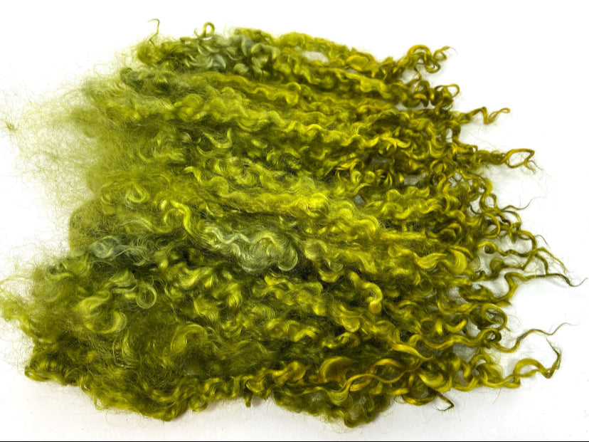 Wensleydale locks, Ripe Olive, 6-8 inches long, super clean, spinning, long locks, felting, doll hair, nuno, lockspun yarn, doll wig