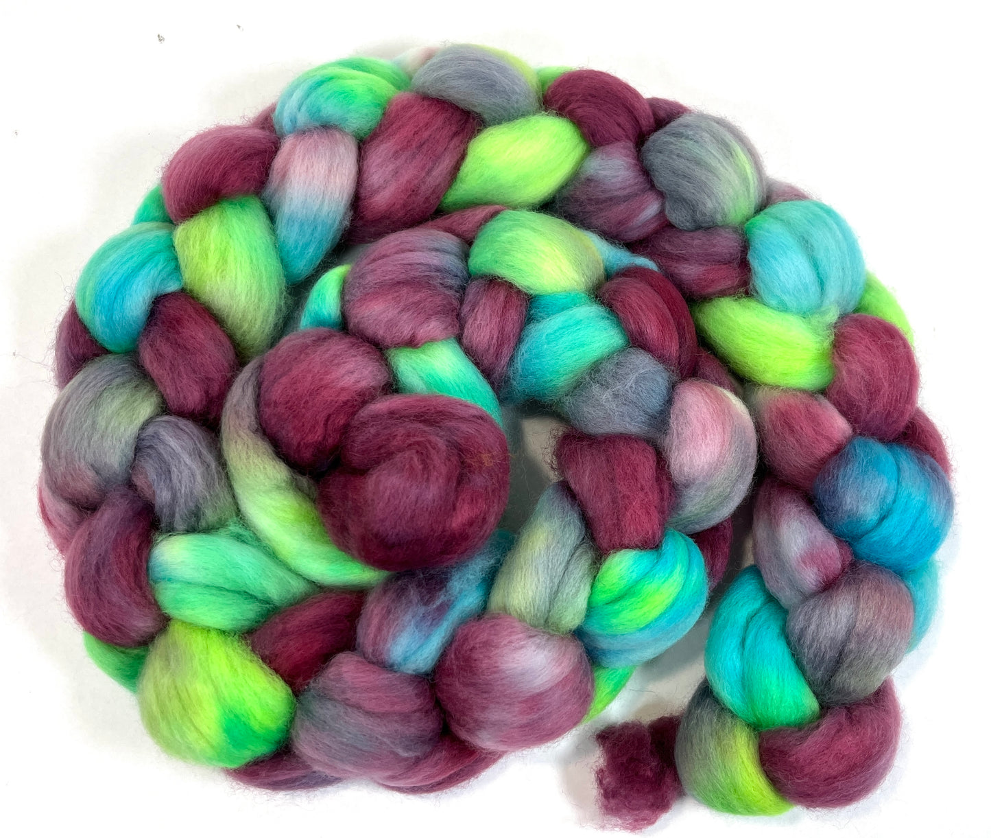 Test Braid 1210-04, 4 oz Falkland Merino wool combed top, roving, spinning fiber, handspinning, felting, needle felting, weaving supplies