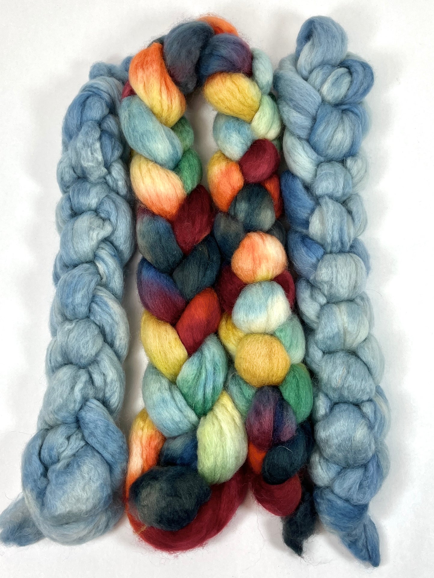 Good Intentions and Soft Blue combo - 8 oz total, BFL wool combed top, roving, spinning fiber, handspinning, felting