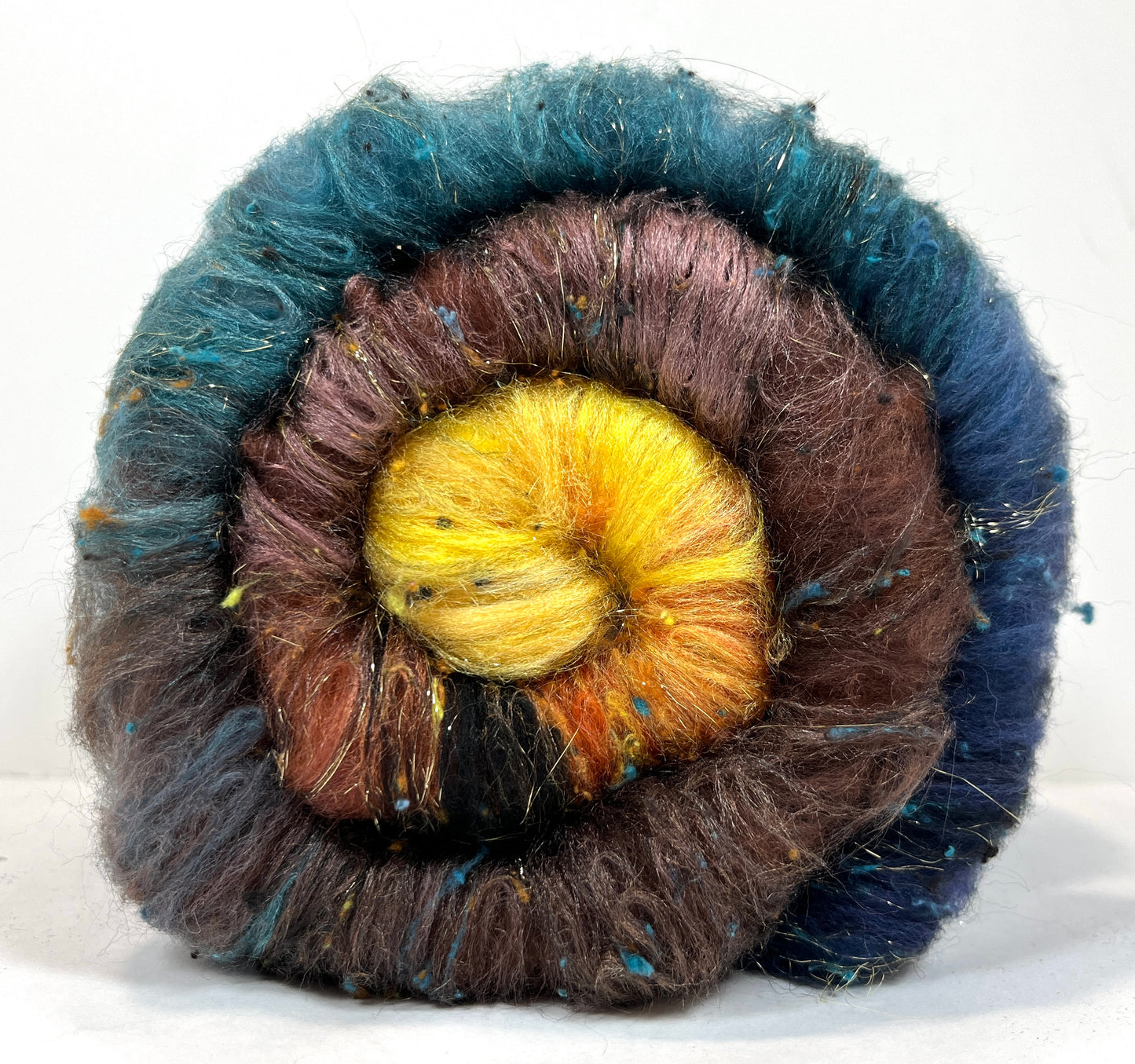 Harvest Moon Batt 1231-04 - 2.7 oz Falkland Merino wool, silk, noils, spinning fiber, drumcarded, handspinning, nuno, felting wool