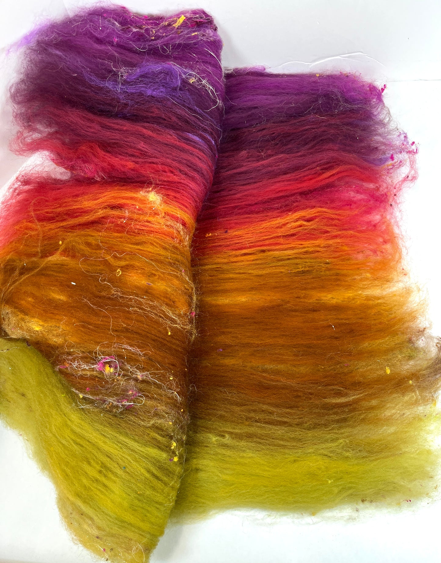 Curried Beets Gradient Batt 0905-04 - 2.7 oz Cormo wool, silk, hemp, noils, spinning fiber, handspinning, nuno, felting wool, weaving, spindle