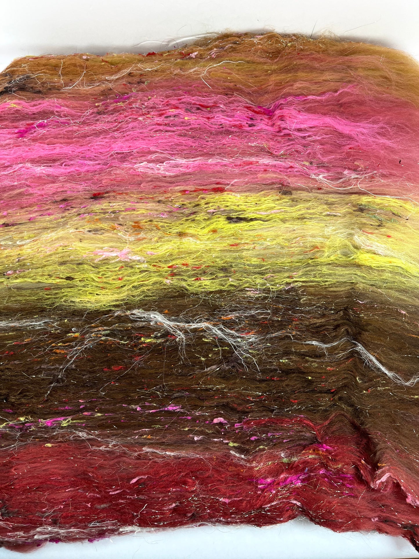 Old Rose Batt 0901-01 - 3.9 oz Polwarth wool, silk, noils, spinning fiber, drumcarded, handspinning, nuno, felting wool