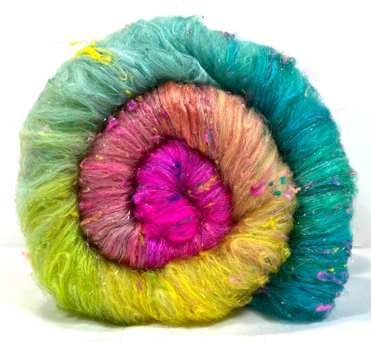 Fairy Dust Batt 0104-03 - 2.7 oz Polwarth wool, silk, noils, spinning fiber, drumcarded, handspinning, nuno, felting wool