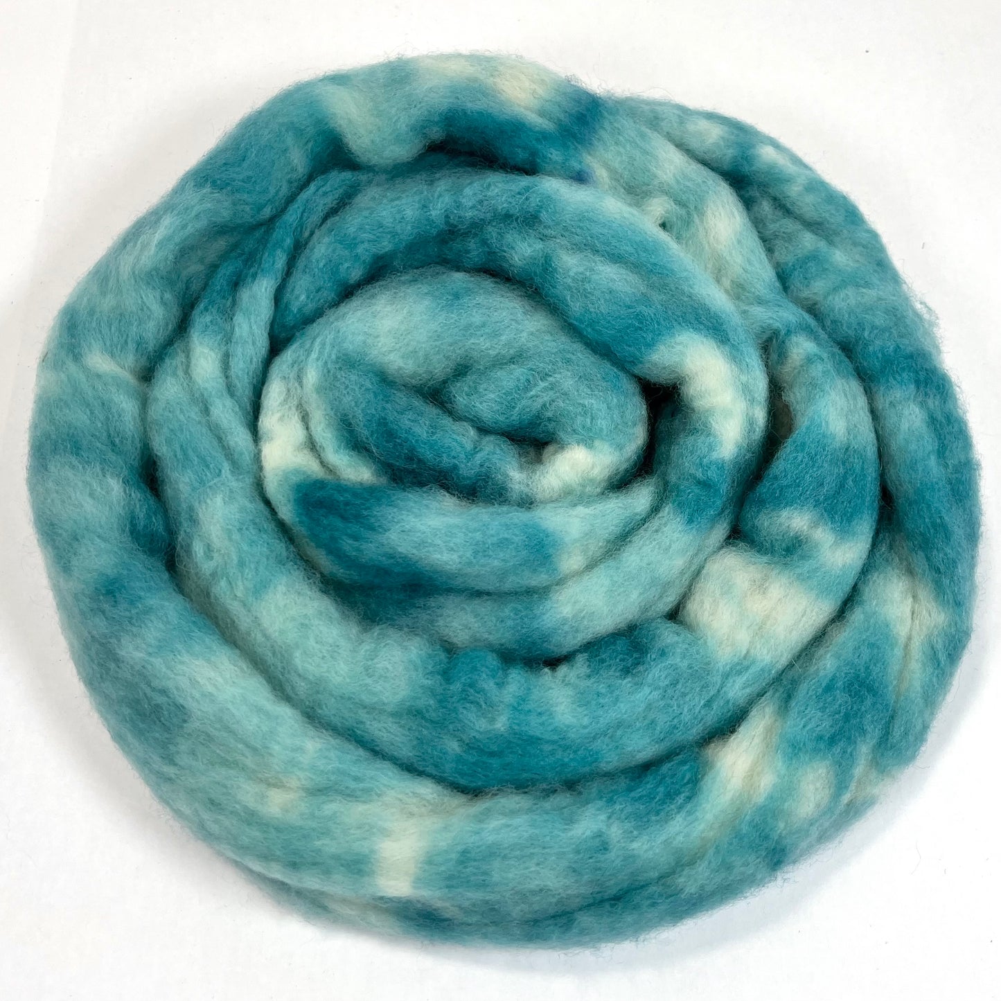 Soft Aqua Oopsie - 2 oz Bluefaced Leicester wool combed top, roving, spinning fiber, handspinning, felting, needle felting, weaving supplies