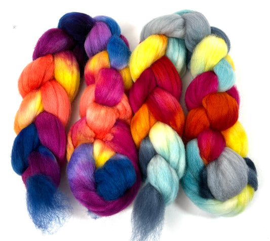 Big Sky Sunset SC and Rocket SC combo - 4 oz total, Polwarth wool combed top, roving, spinning fiber, handspinning, felting