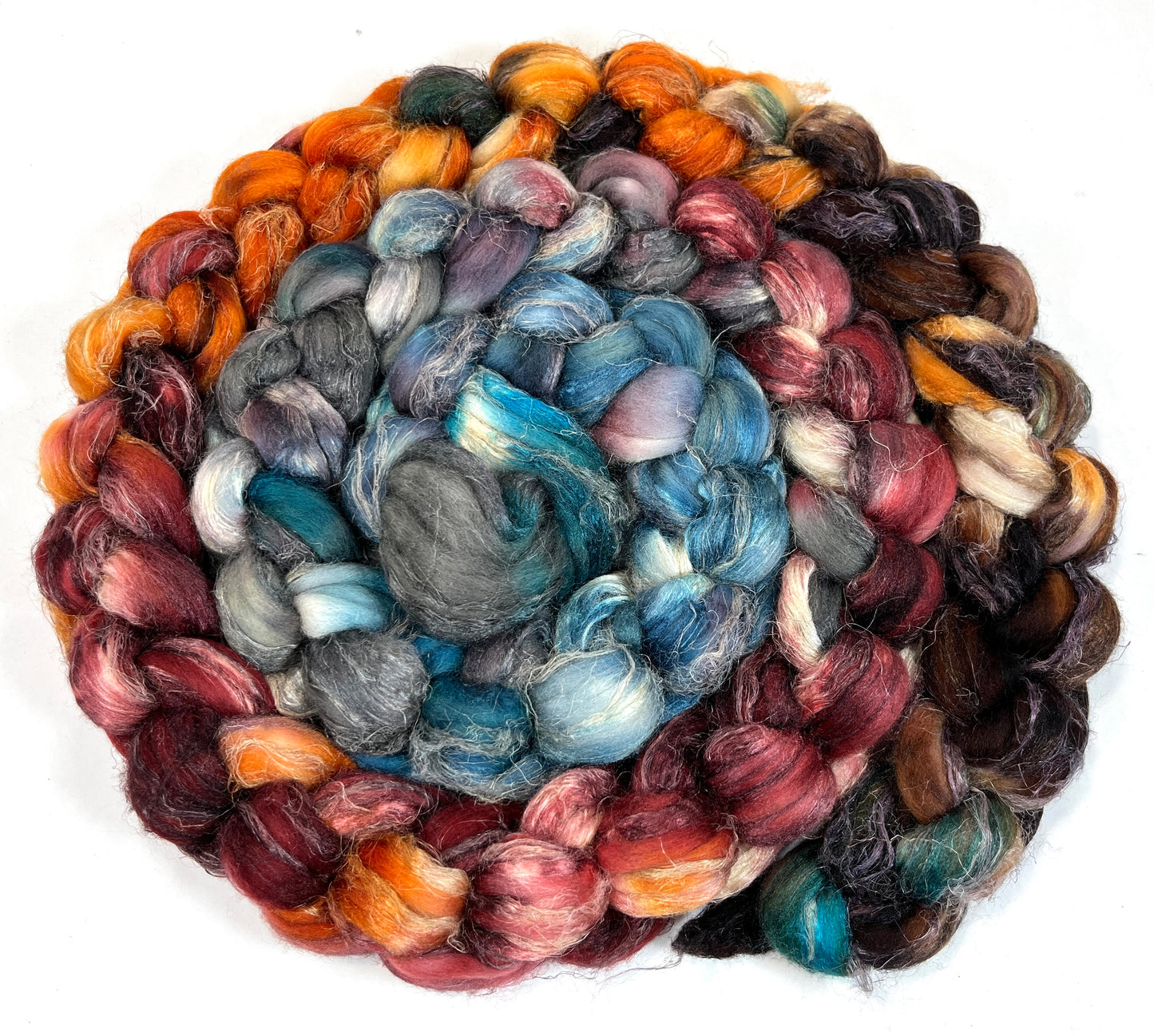 Day's End 0121-02, 8.4 oz Merino, silk, flax wool combed top, roving, spinning fiber, handspinning, felting, needle felting, weaving supplies