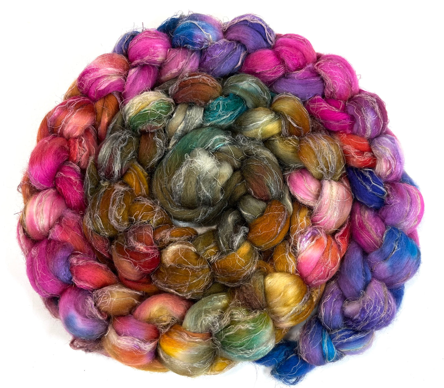 Day's End 0618-04, 6.2 oz Merino, silk, flax wool combed top, roving, spinning fiber, handspinning, felting, needle felting, weaving supplies
