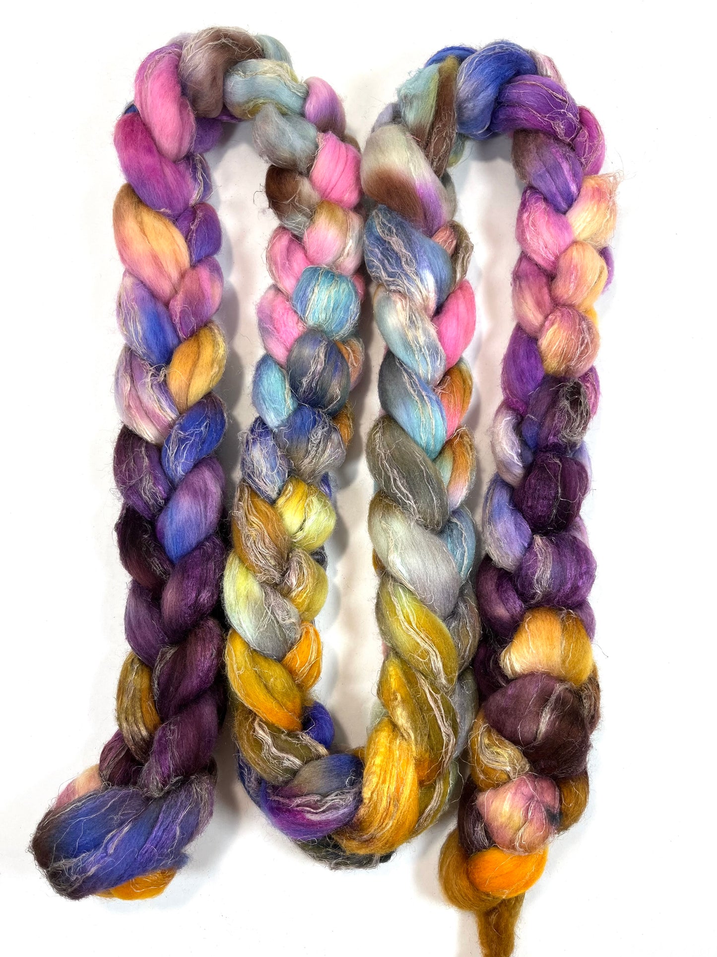 Day's End 0721-07, 8.2 oz Merino, silk, flax wool combed top, roving, spinning fiber, handspinning, felting, needle felting, weaving supplies