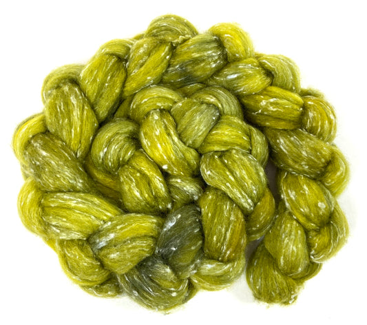 Ripe Olive - 4 oz 80/20 South American wool/rayon nepps combed top, roving, spinning fiber, handspinning, felting, needle felting, weaving supplies