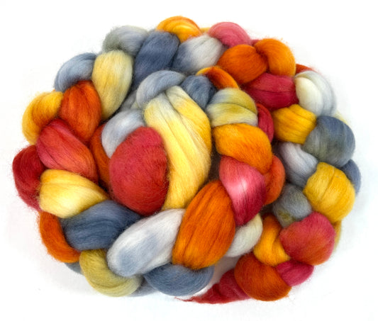 Firebrand SC - 4 oz hand painted wool combed top, roving, spinning fiber, handspinning, felting