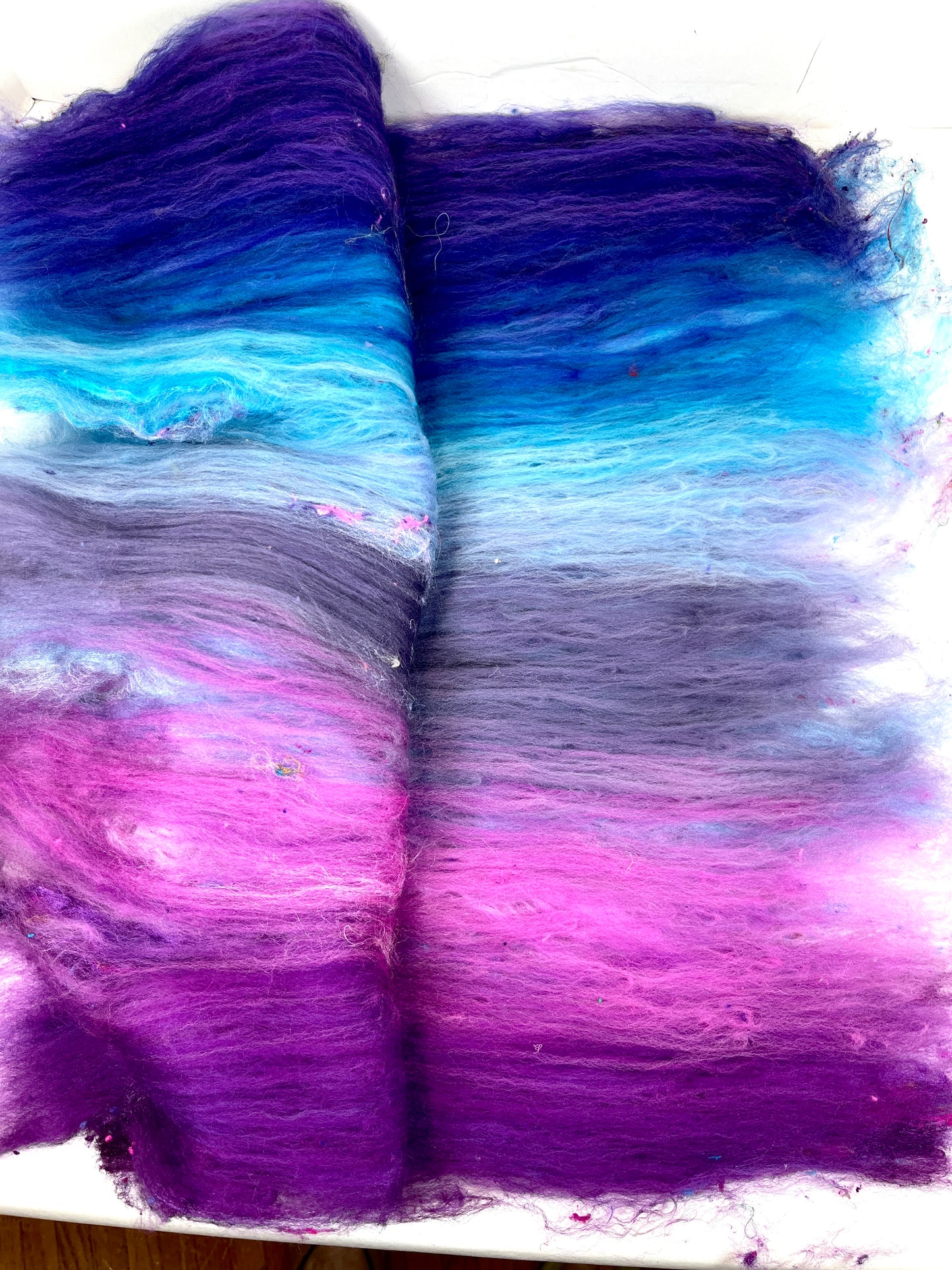 Midnight Fantastic Batt 1229-03 - 2.7 oz Falkland Merino wool, silk, noils, spinning fiber, drumcarded, handspinning, nuno, felting wool