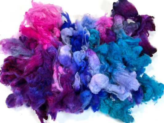 Cormo fleece, 2.3 oz, Midnight Fantastic colorway, clean, top quality, spinning, felting, fiber art, doll hair, nuno, art yarn, 0717-04