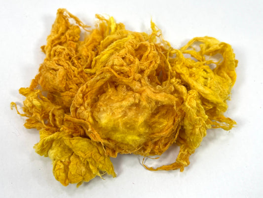 Tussah silk noils - Yellow, 1 oz, recycled, nuno, felting, spinning fiber, art yarn, handspinning, felting, paper making 0907-01