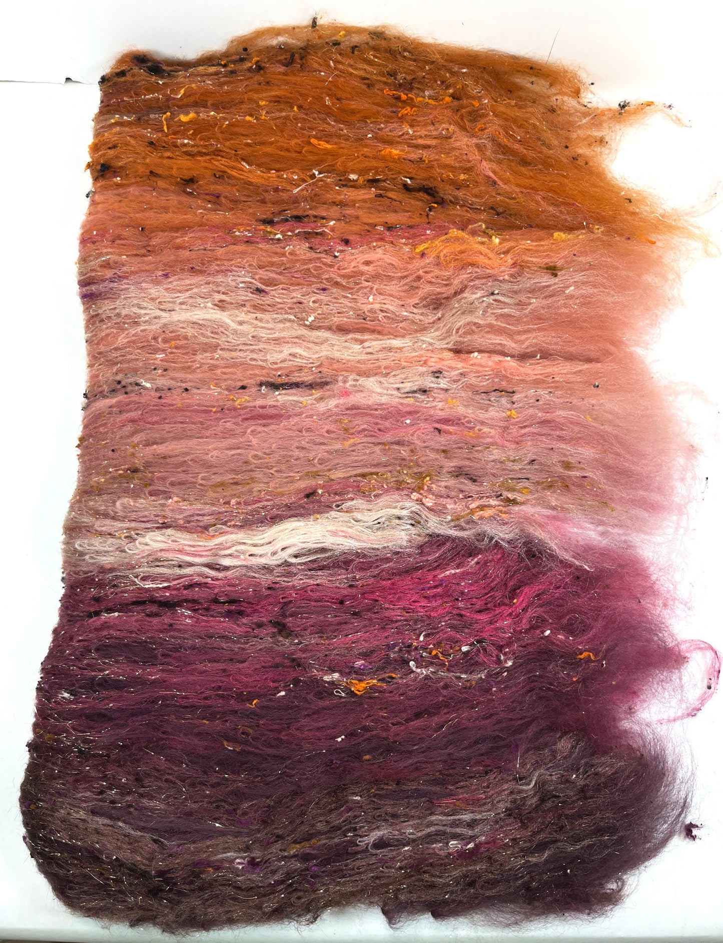 Rowena Gradient Batt 0815-04 - 2.6 oz Polwarth wool, silk, noils, spinning fiber, handspinning, nuno, felting wool, weaving, spindle