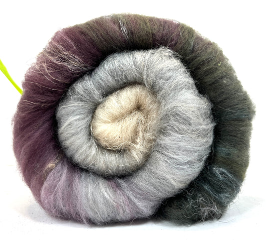 Morning Fog Batt 0211-04 - 2 oz Merino, silk, flax wool, silk, spinning fiber, drumcarded, handspinning, nuno, felting wool