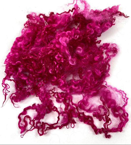 Wensleydale locks, 1 oz, Magenta, 5 inches long, super clean, spinning, felting, fiber art, doll hair, nuno, lockspun yarn 0515-04