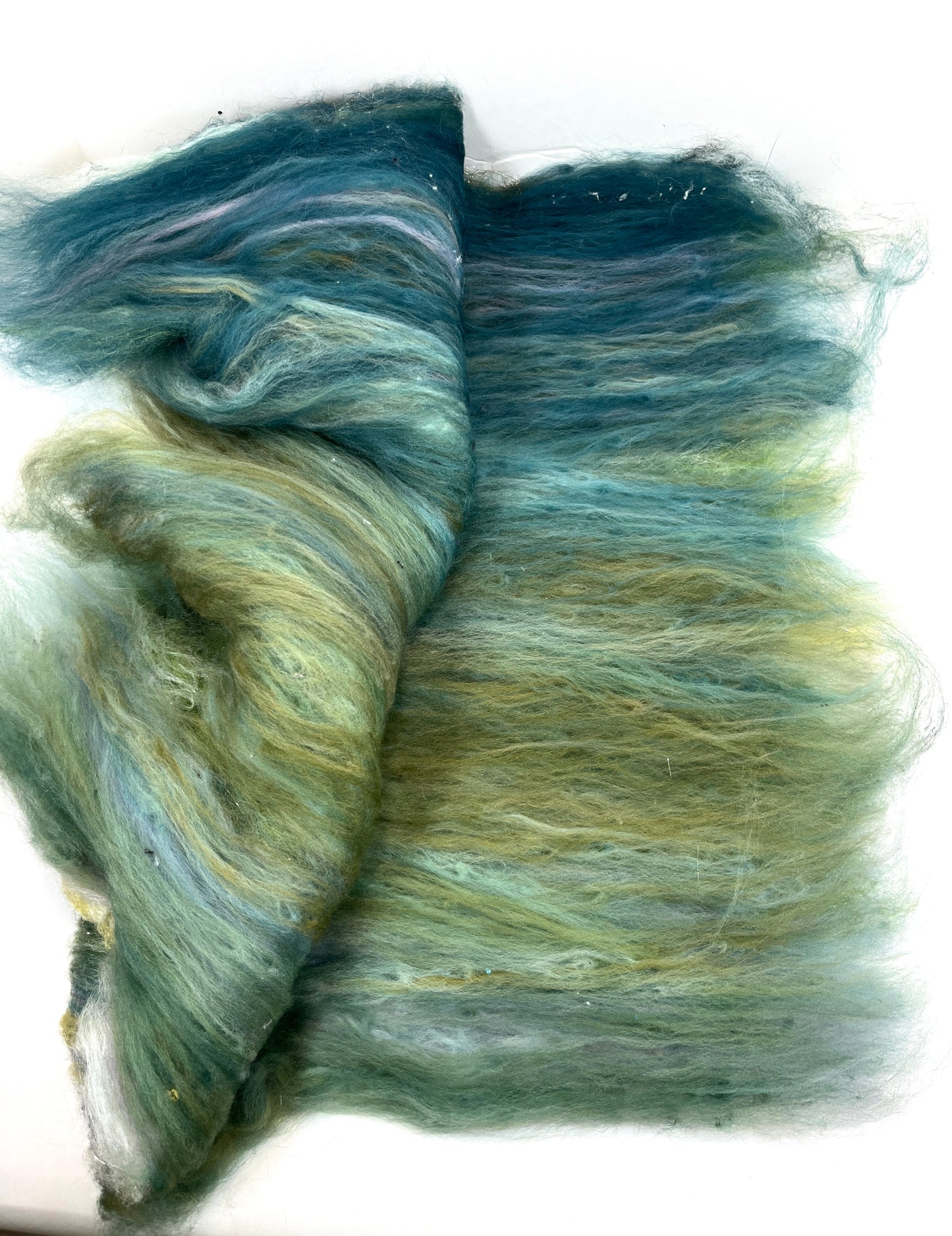 Greens Batt 0815-07 - 3 oz Falkland Merino wool, silk, noils, spinning fiber, handspinning, nuno, felting wool, weaving, spindle
