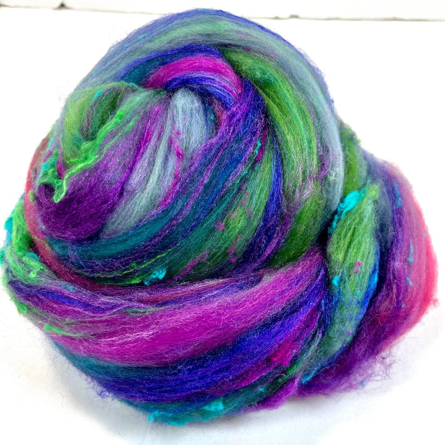Billie Batt 0728-02 - 2.5 oz soft wool, silk, noils, spinning fiber, drumcarded, handspinning, nuno, felting wool
