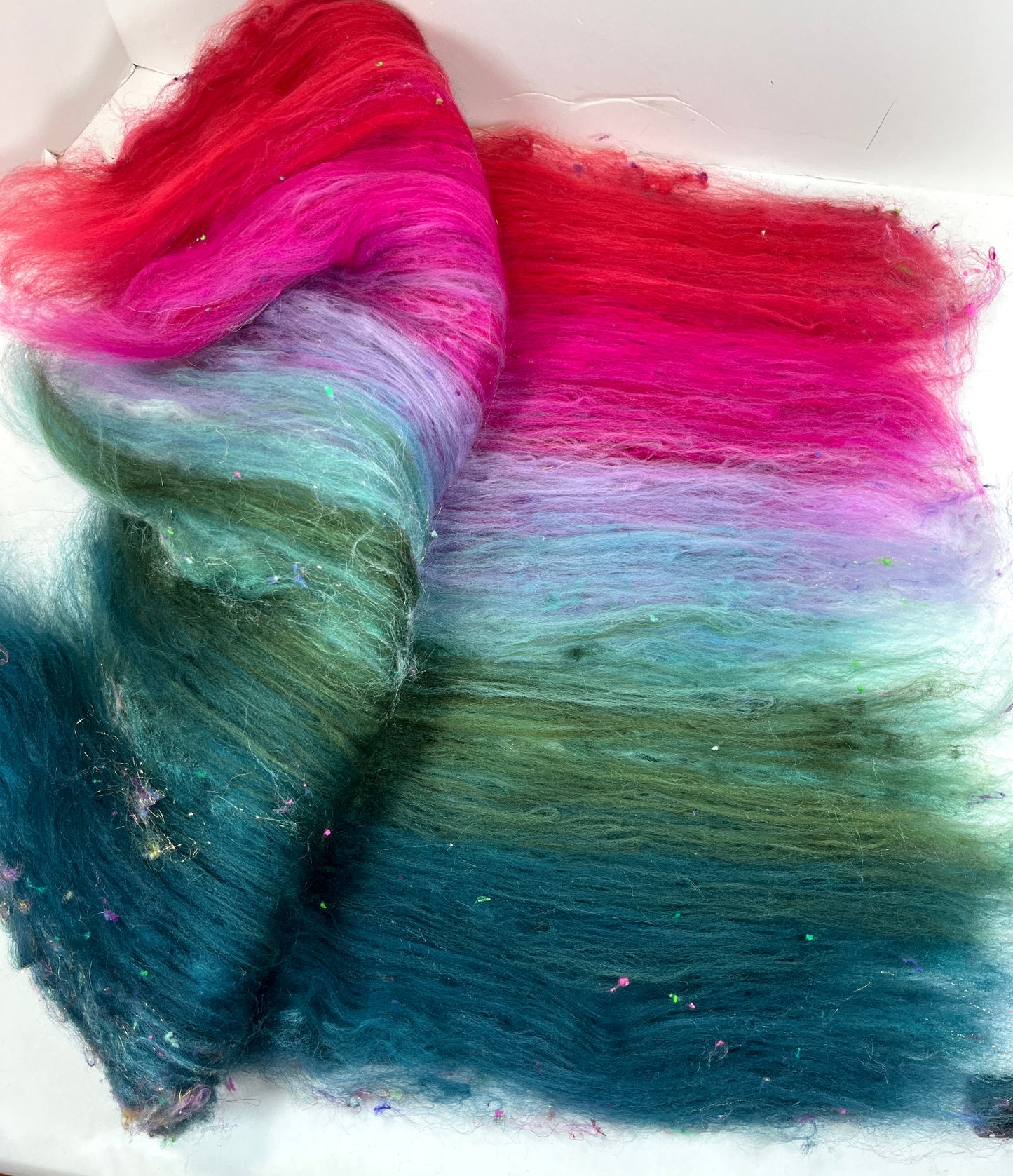 Lorelei Batt 0110-03 - 2.6 oz Falkland Merino wool, silk, noils, spinning fiber, drumcarded, handspinning, nuno, felting wool