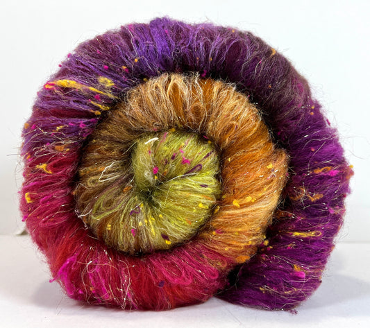 Curried Beets Gradient Batt 0905-04 - 2.7 oz Cormo wool, silk, hemp, noils, spinning fiber, handspinning, nuno, felting wool, weaving, spindle
