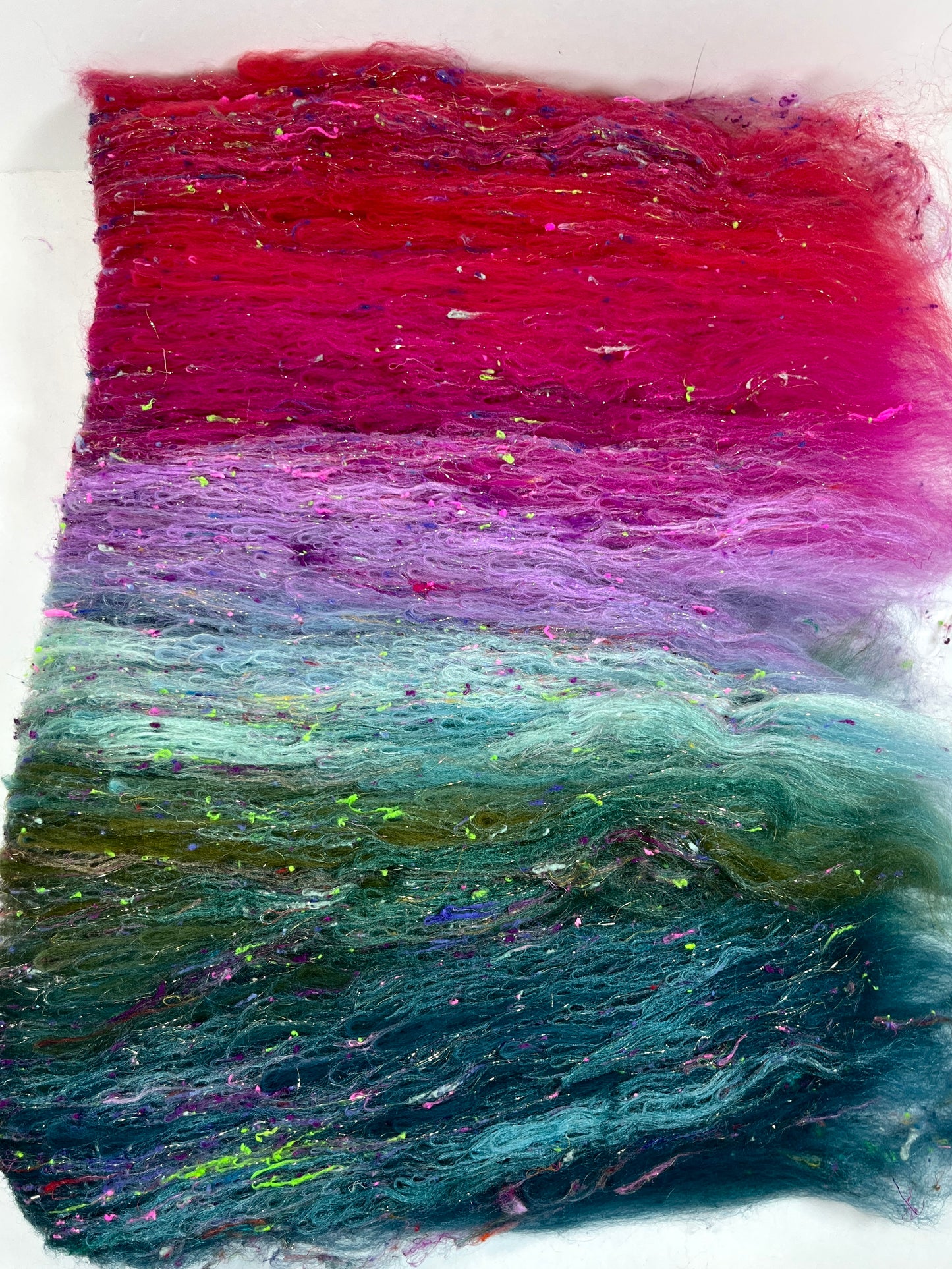Lorelei Batt 0110-04 - 2.5 oz Falkland Merino wool, silk, noils, spinning fiber, drumcarded, handspinning, nuno, felting wool