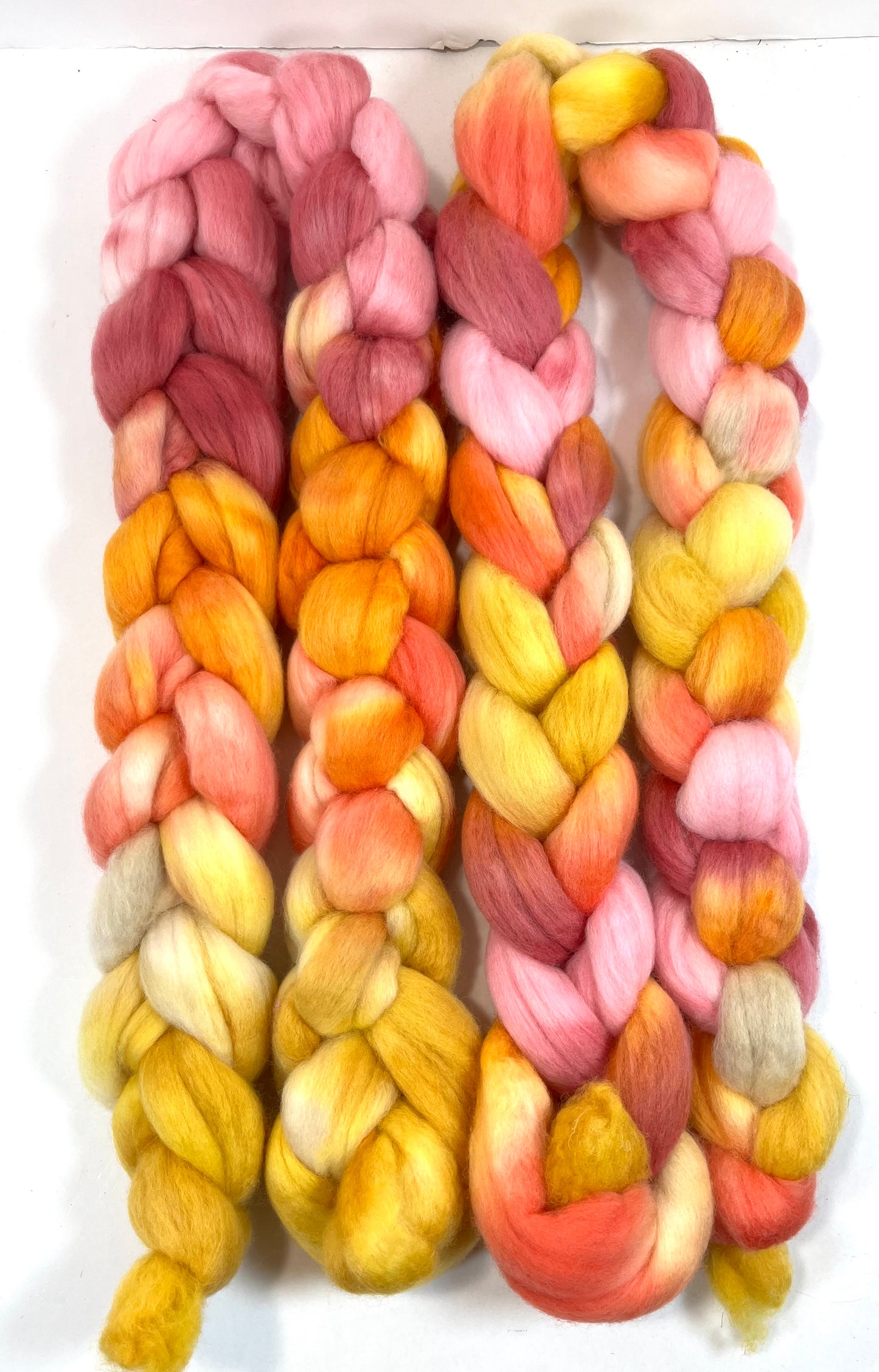 Peach Melba MG - 4 oz hand painted wool combed top, roving, spinning fiber, handspinning, felting