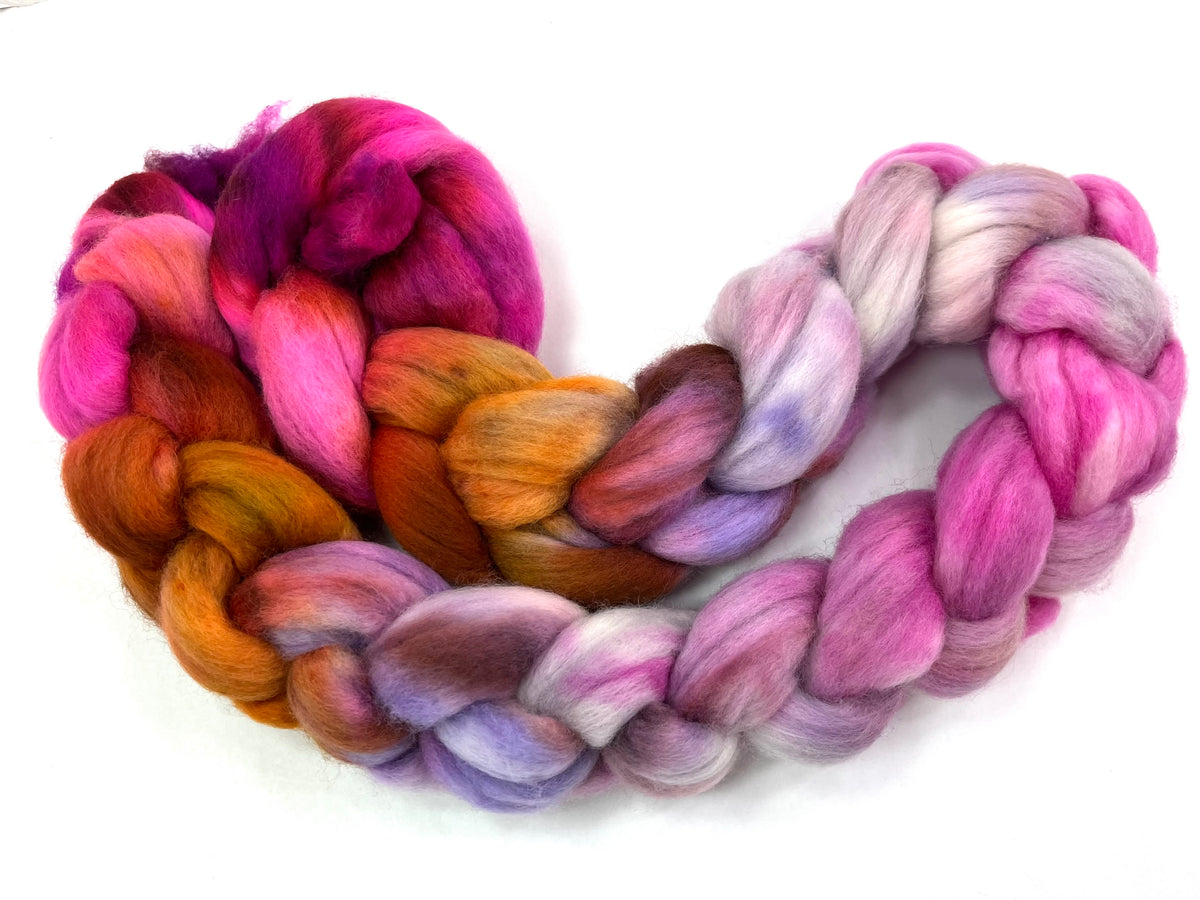 Giselle MG - 4 oz hand painted wool combed top, roving, spinning fiber, handspinning, felting