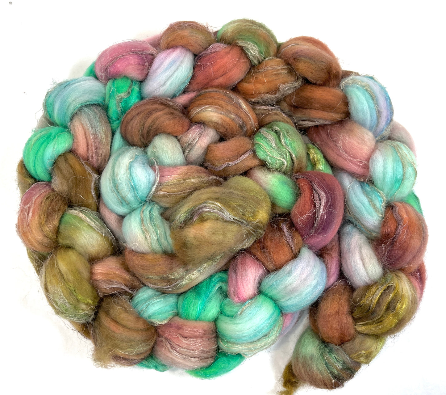 Day's End 0212-04, 4 oz Merino, silk, flax wool combed top, roving, spinning fiber, handspinning, felting, needle felting, weaving supplies