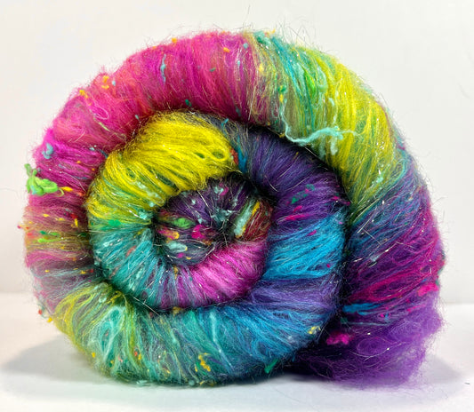 Disco Fever Repeating Colors Batt 0711-01 - 2.8 oz Polwarth wool, silk, noils, spinning fiber, handspinning, nuno, felting wool, weaving, spindle