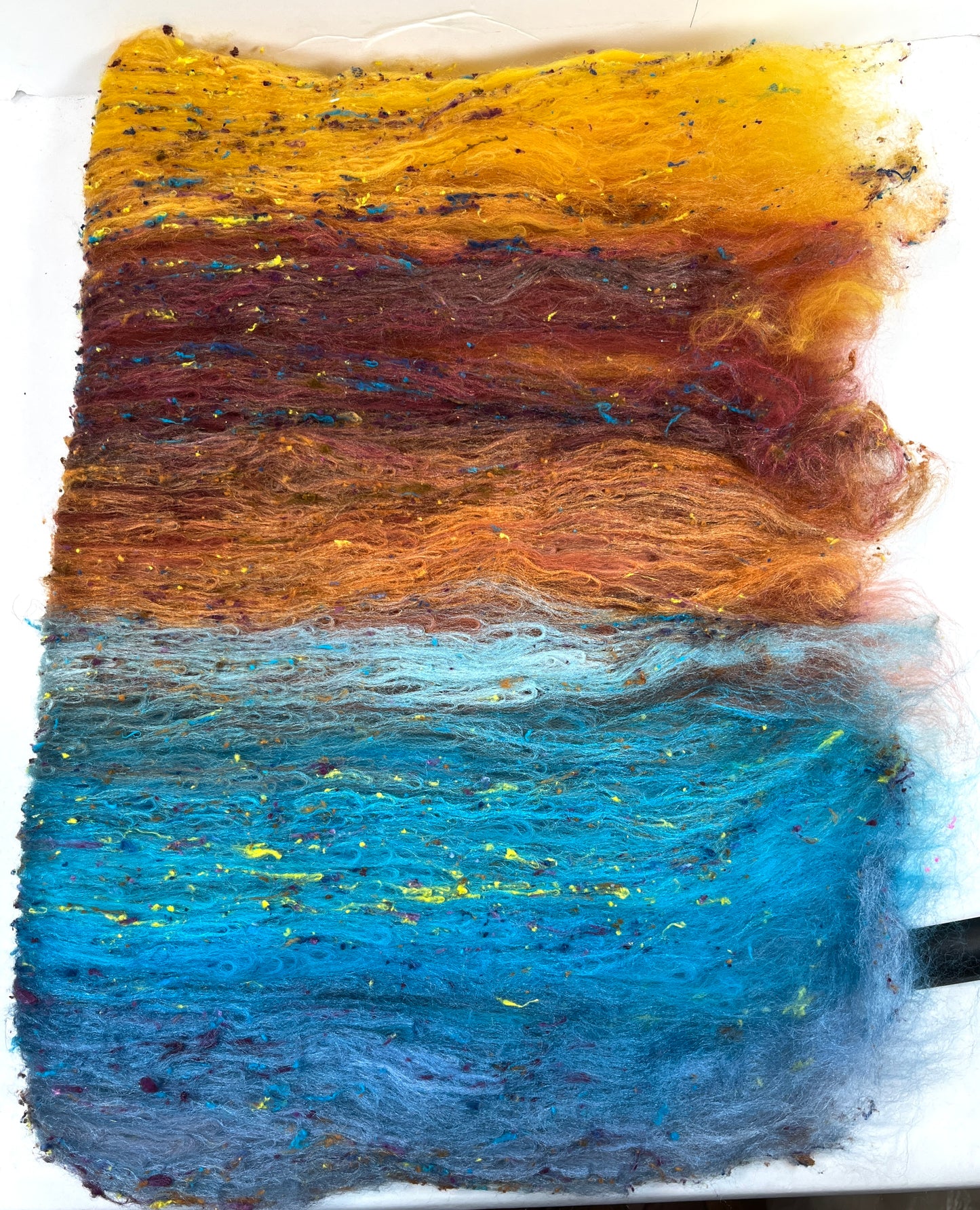 Gradient Batt 1215-06 - 2.6 oz Polwarth wool, silk, noils, spinning fiber, drumcarded, handspinning, nuno, felting wool