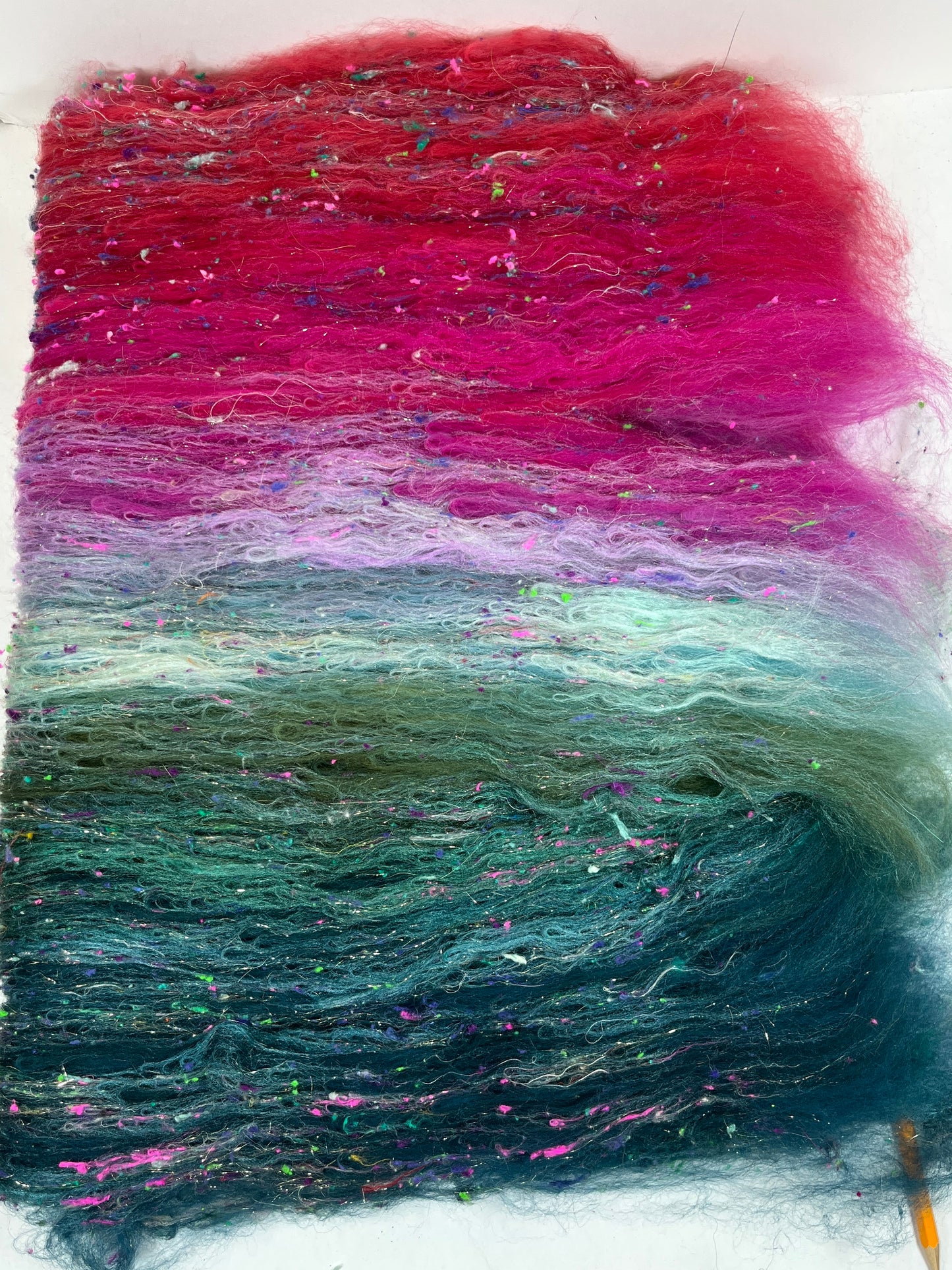 Lorelei Batt 0110-02 - 2.6 oz Falkland Merino wool, silk, noils, spinning fiber, drumcarded, handspinning, nuno, felting wool