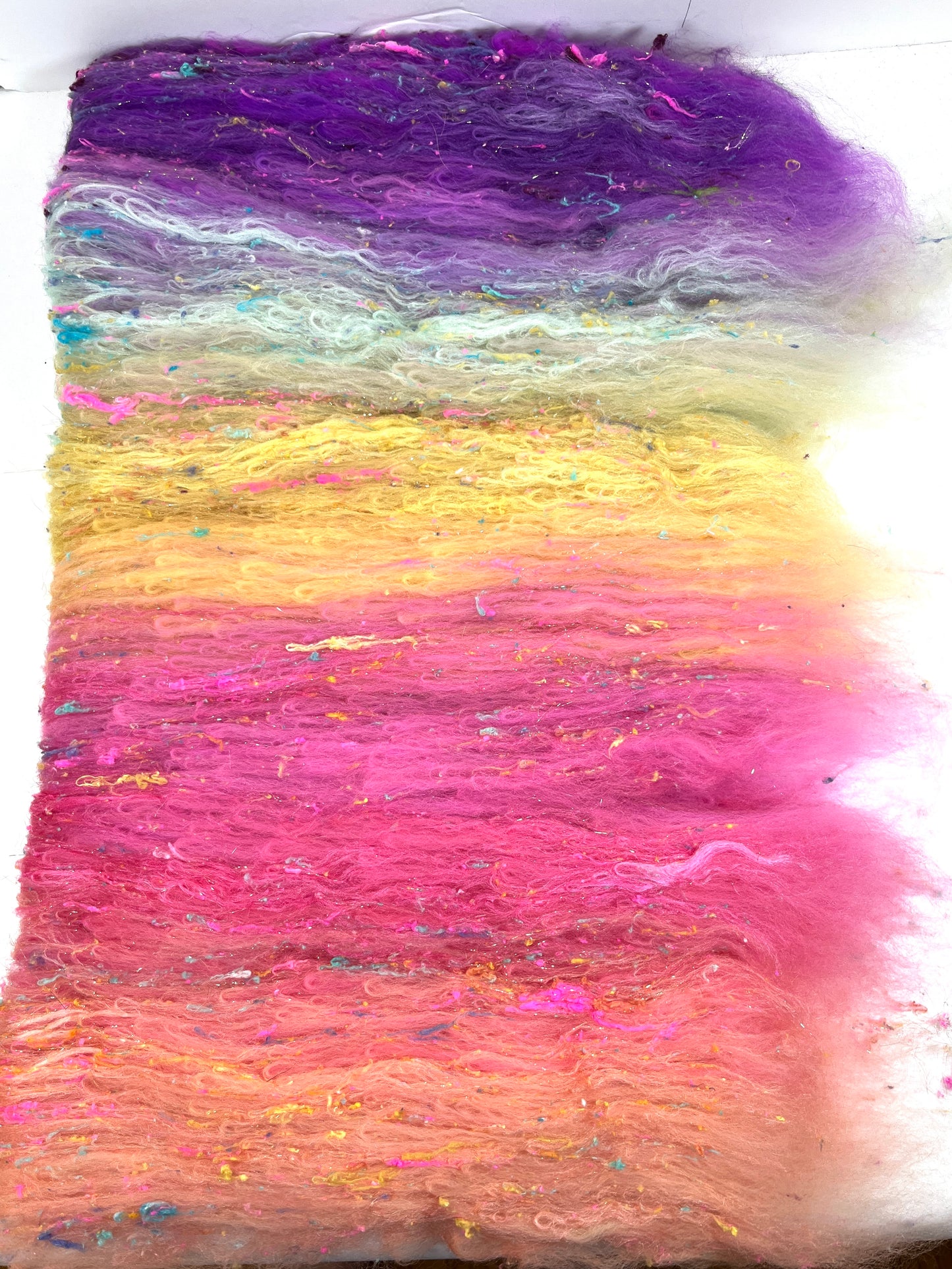 Cindy Lou Gradient Batt 0801-01 - 2.6 oz Polwarth wool, silk, noils, spinning fiber, handspinning, nuno, felting wool, weaving, spindle