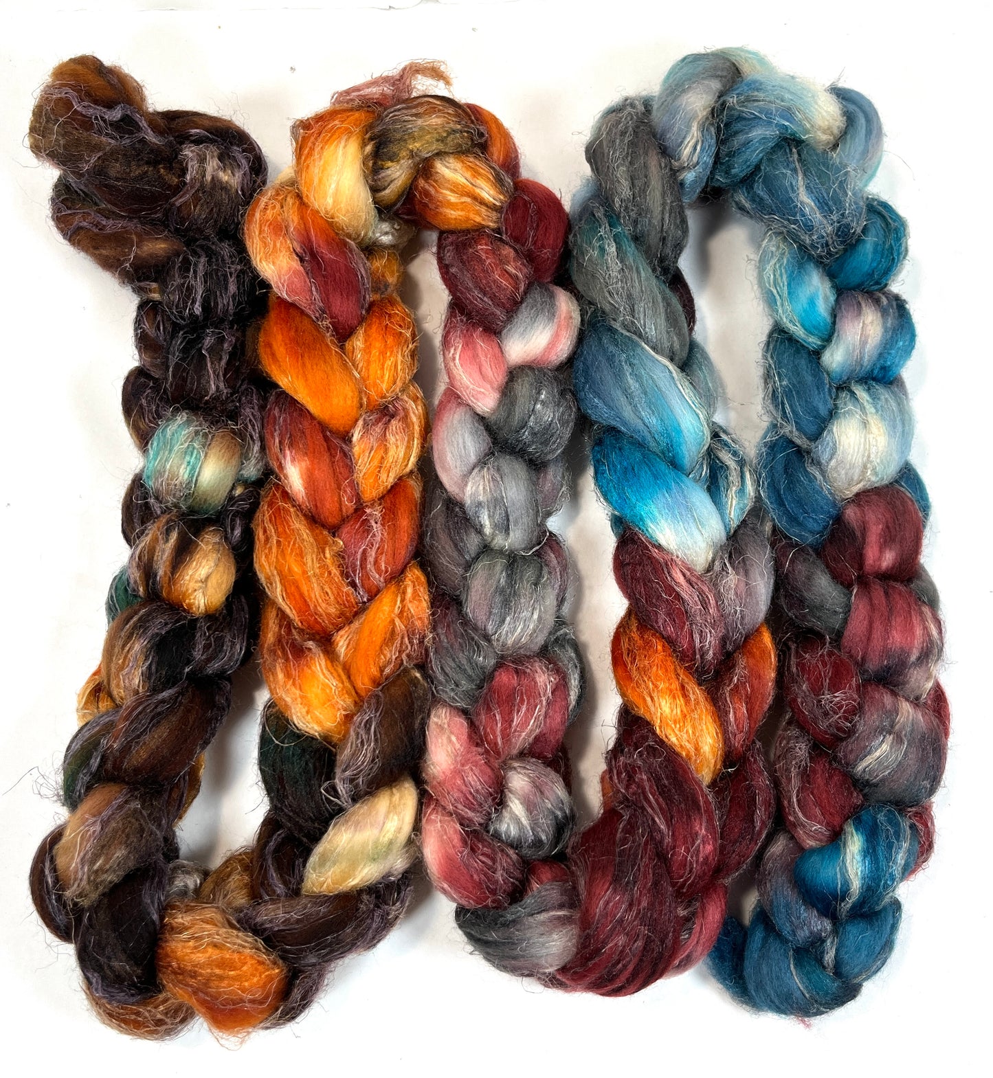 Day's End 0121-01, 8.2 oz Merino, silk, flax wool combed top, roving, spinning fiber, handspinning, felting, needle felting, weaving supplies