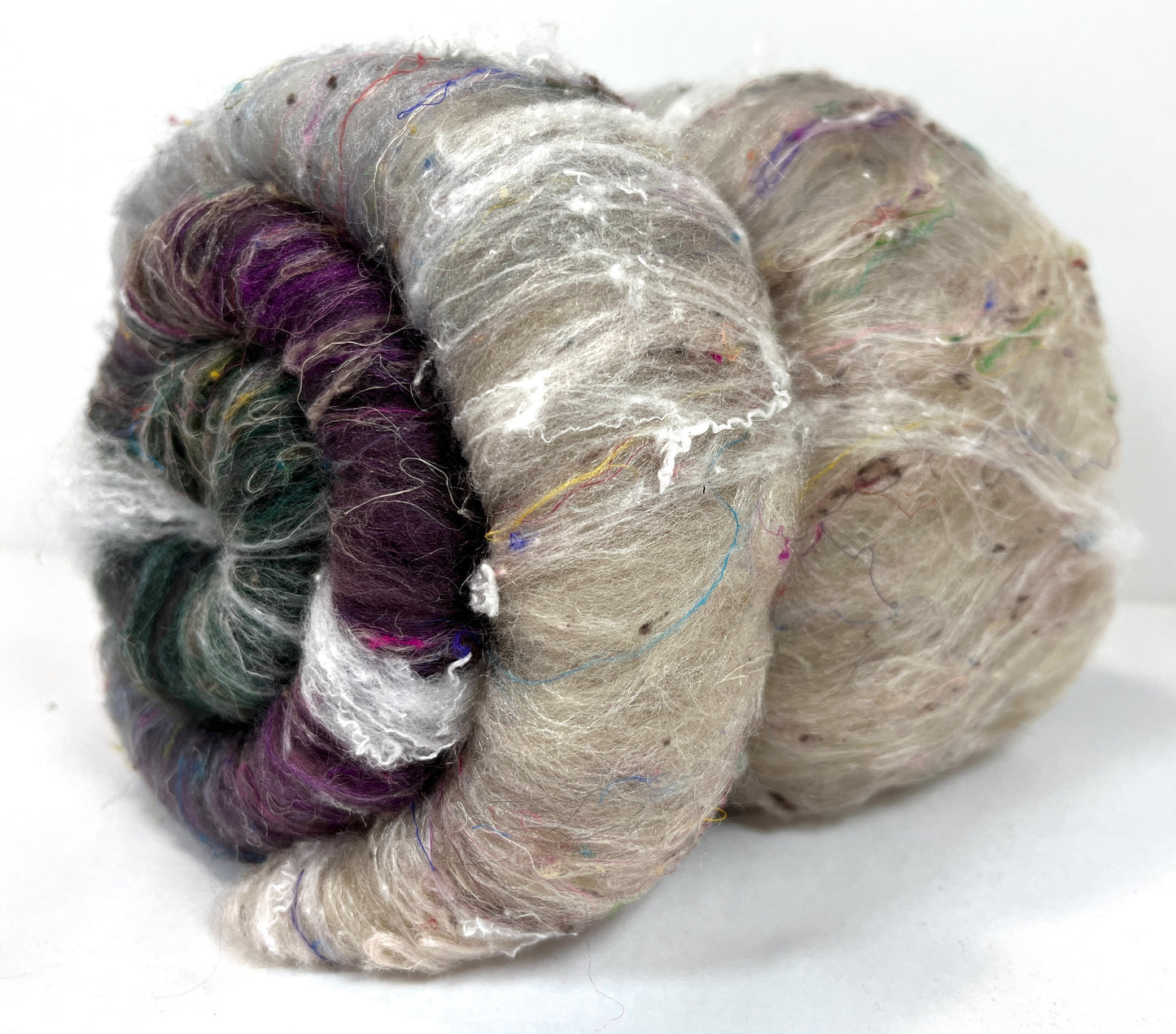 Morning Fog Batt 0104-01 - 2.6  Polwarth wool, silk, noils, spinning fiber, drumcarded, handspinning, nuno, felting wool