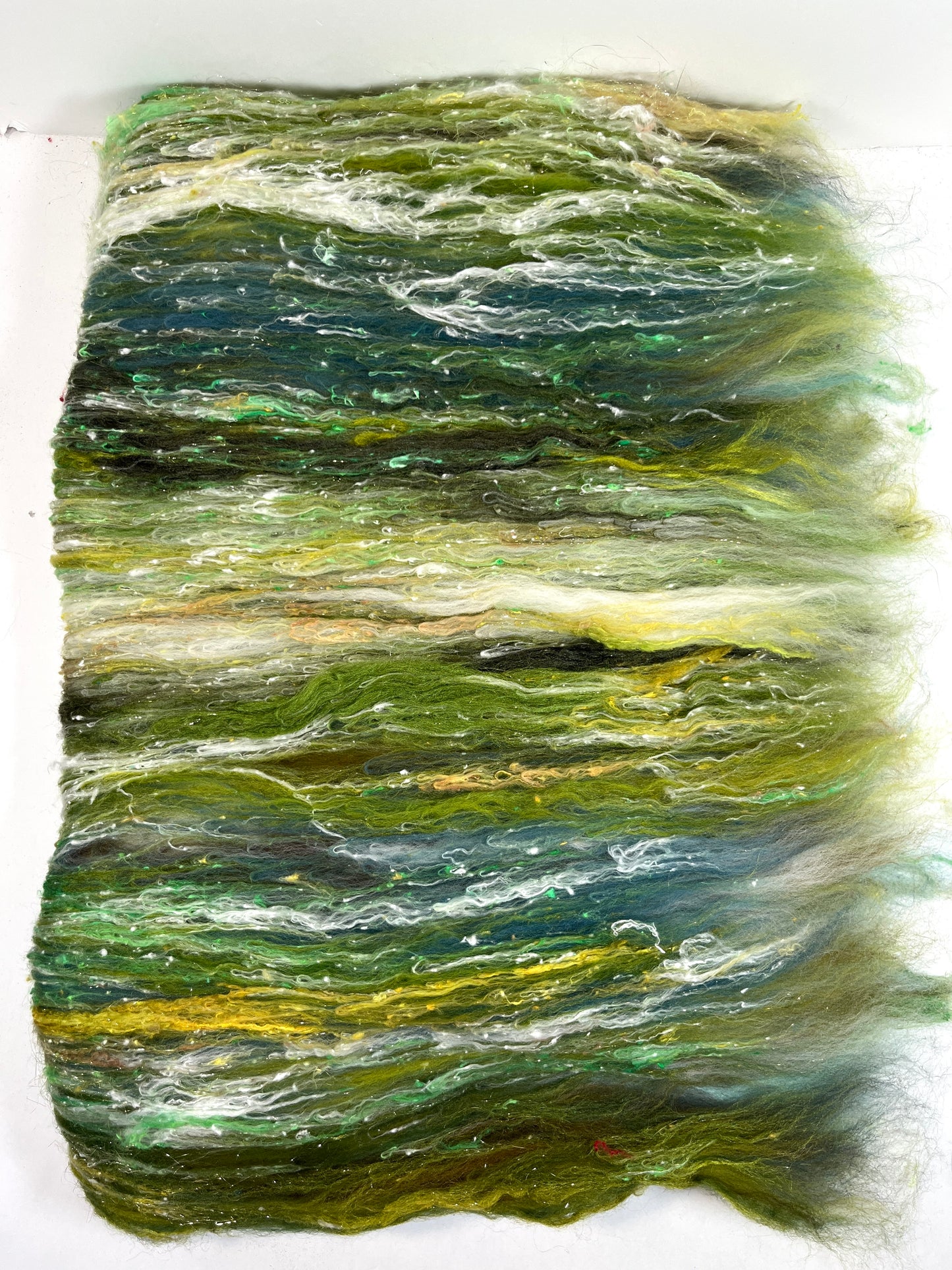Art Batt 0407-03 - 3.5 oz soft wool, silk, noils, spinning fiber, drumcarded, handspinning, nuno, felting wool