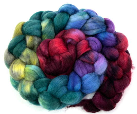 Madeline MG - 4 oz hand painted wool combed top, roving, spinning fiber, handspinning, felting
