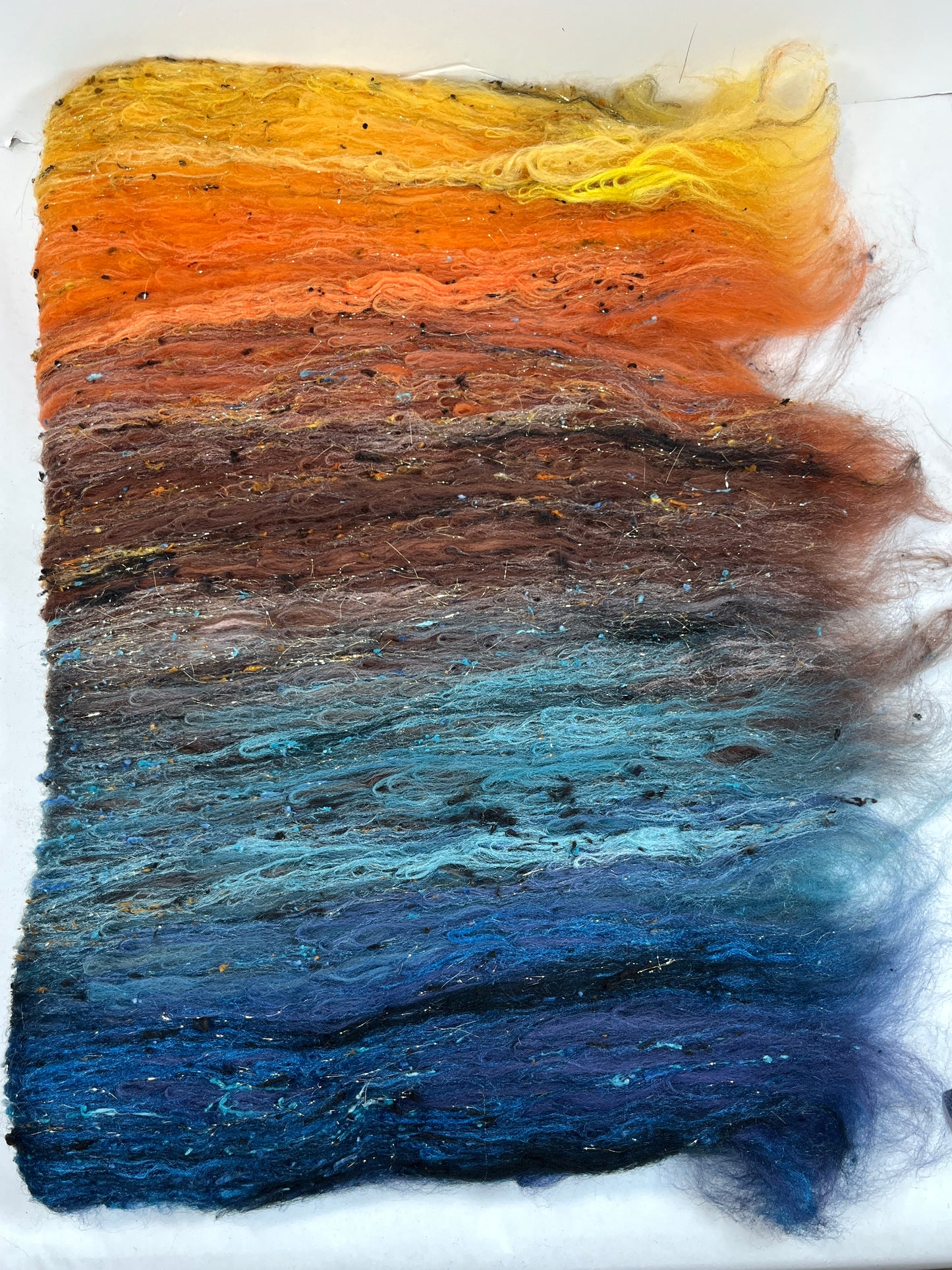 Harvest Moon Batt 1231-03 - 2.6 oz Falkland Merino wool, silk, noils, spinning fiber, drumcarded, handspinning, nuno, felting wool