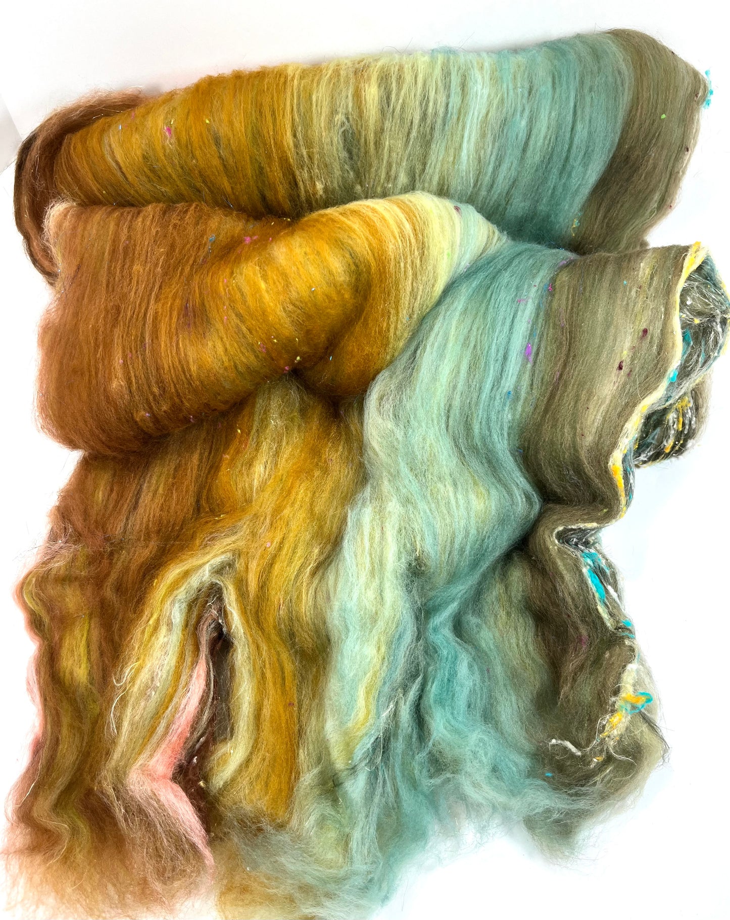 Prairie Batt 0730-02 - 3.9 oz soft wool, silk, noils, spinning fiber, drumcarded, handspinning, nuno, felting wool