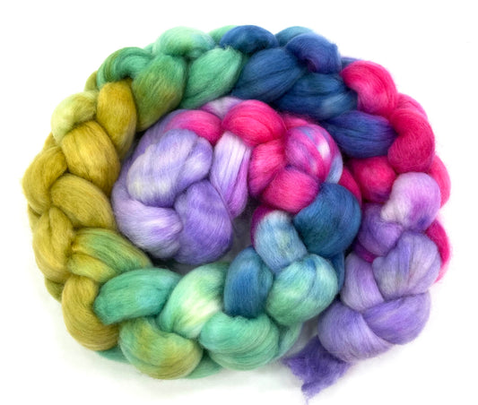 June’s Blooms MG - 4 oz hand painted wool combed top, roving, spinning fiber, handspinning, felting
